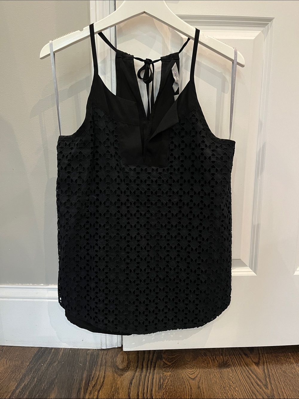 Athleta Black Lace Overlay Halter Top with Tie Back